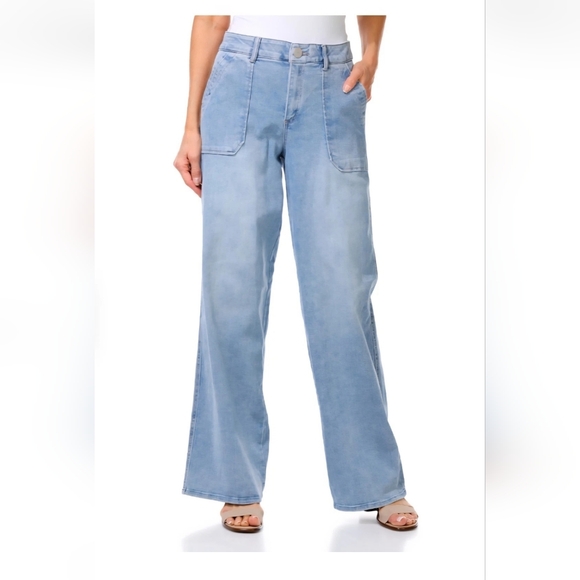 Democracy Denim - NEW Y2k Democracy Ab Solution Wide Leg Jeans Patch Pocket Stretch Medium Wash 14